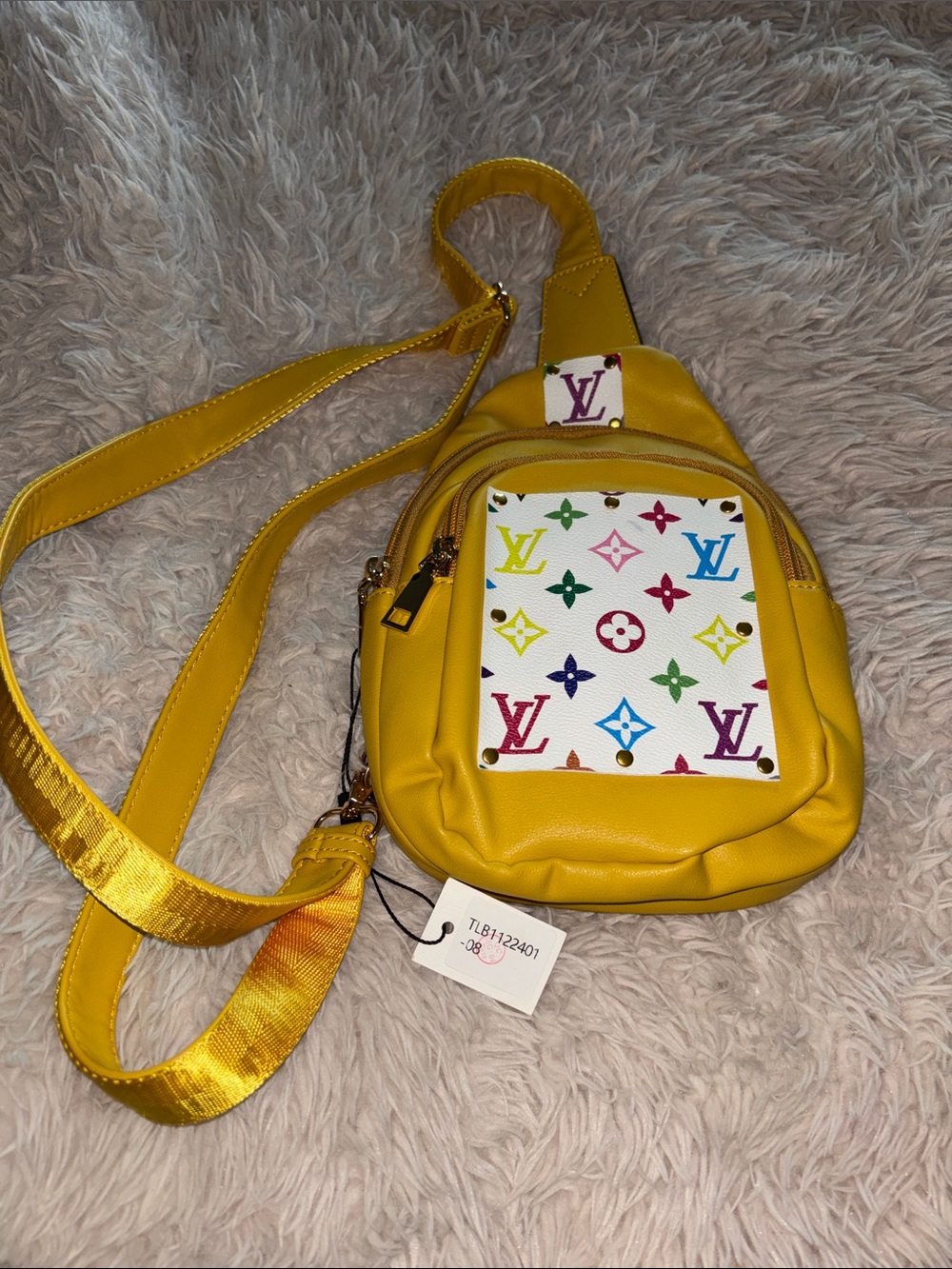 Upcycled Yellow Designer-Inspired Crossbody Sling Bag